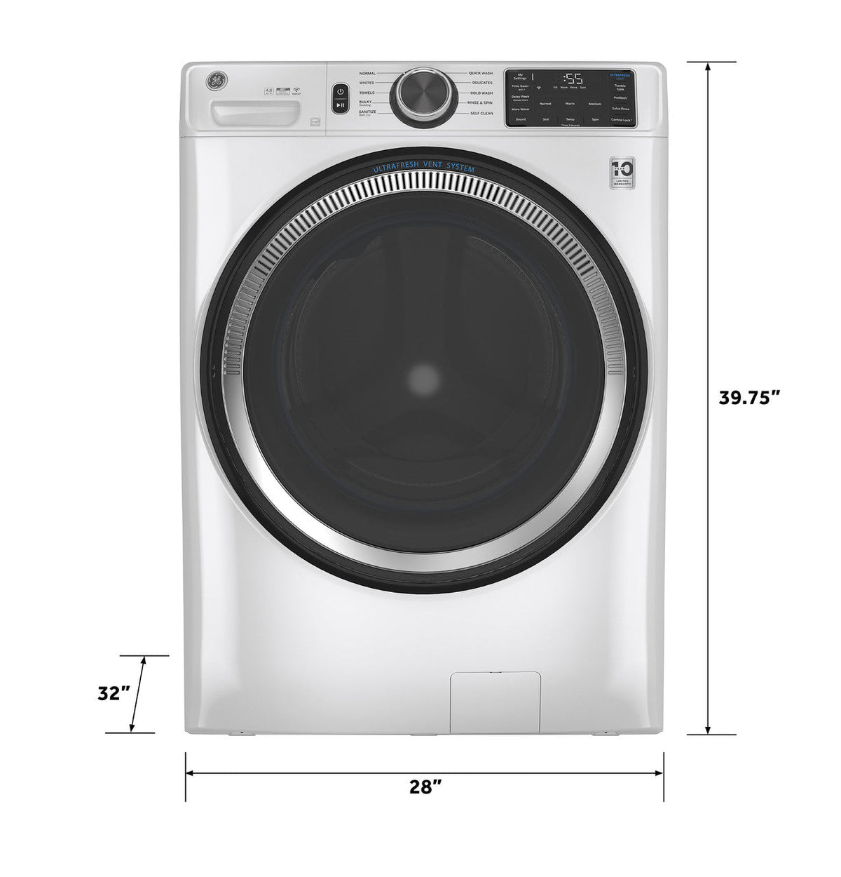 GE GFW550SSNWW White washer, dimensions and installation-clearance diagram