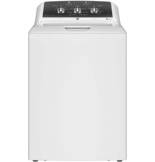 GE GTW525ACWWB white top-load washer, front exterior view