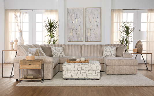 Hughes Furniture Galactic Parchment Beige Patterned Cocktail Ottoman