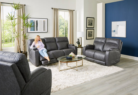 HomStyle Furniture 200 Jaguar Graphite Triple Power Reclining Sofa