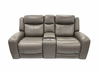 Cheers BU70150HM Gray Leather Dual Power Reclining Console Loveseat