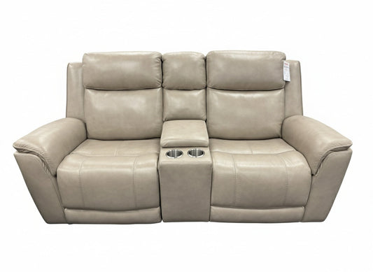 Kuka Home 6305 Maui Sand Leather Dual Power Reclining Console Loveseat