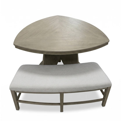 C9608 triangular dining table with curved upholstered bench