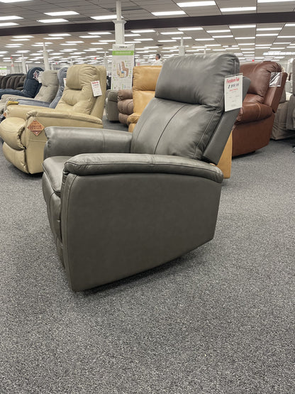 Cheers Dark Gray Plush Padded Leather Manual Swivel Glider Recliner — image 7