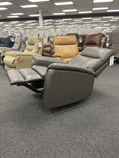 Cheers Dark Gray Plush Padded Leather Manual Swivel Glider Recliner — image 8