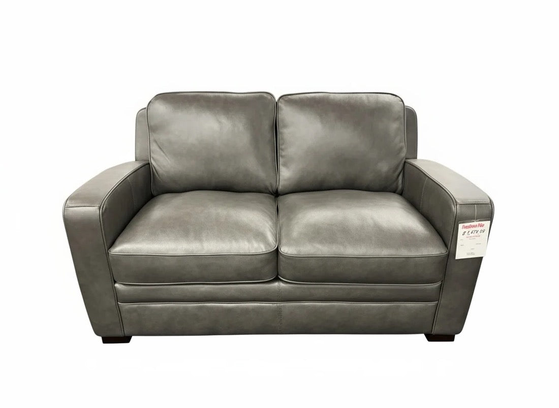 Simon Li J701 charcoal leather loveseat, front view