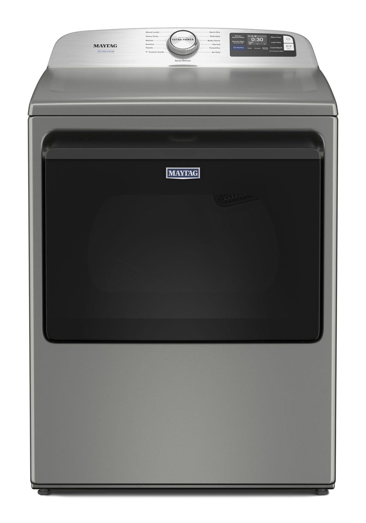 Maytag MED7405RR Classic Silver electric dryer, front view