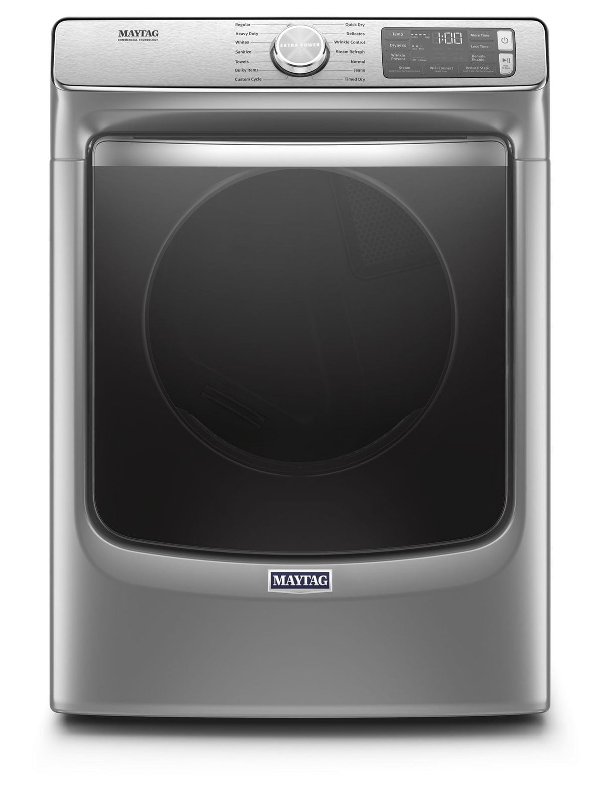 Maytag MED8630HC gray front-load electric dryer, front exterior