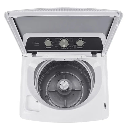 Midea MLTW41A1BWW top-load washer, open lid and agitator