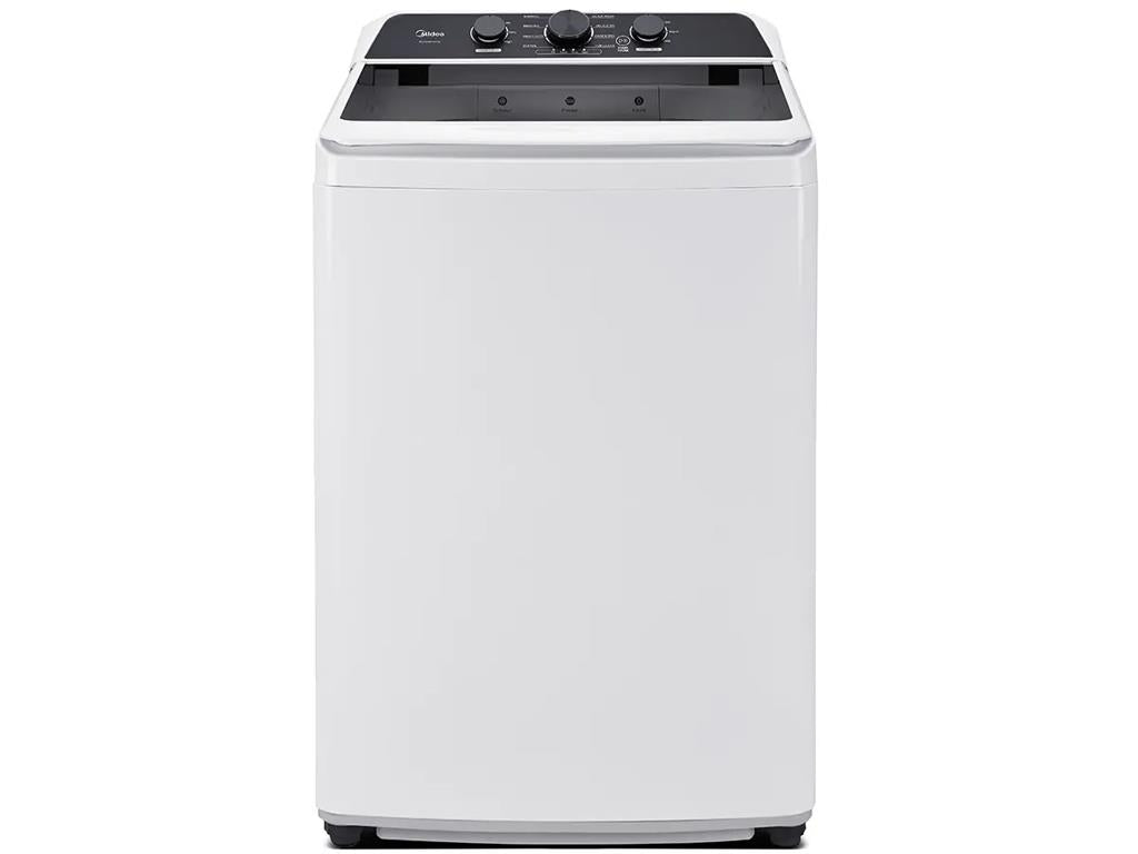 Midea MLTW41A1BWW white top-load washer, front exterior view