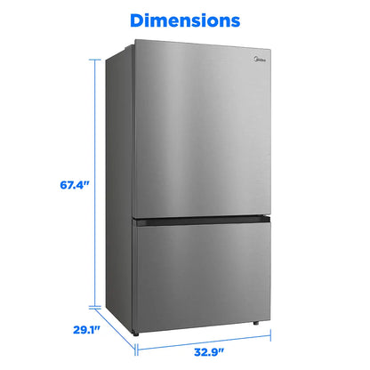 Midea MRB23D5AST dimensions: 32.9 inches wide, 29.1 inches deep, 67.4 inches high