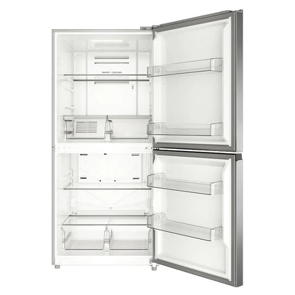 Midea MRU21C7BST convertible freezer with both doors open, showing shelves and drawers