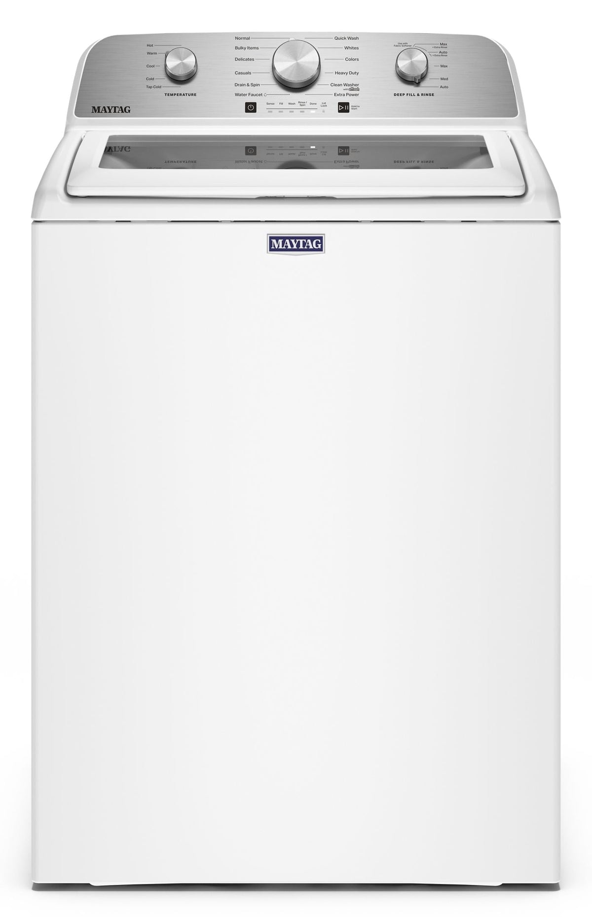 Maytag MTW5205TW white top-load agitator washer, front view