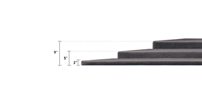 TEMPUR-Flat foundation profile comparison: two-inch, five-inch, and nine-inch heights; this listing is nine-inch Queen