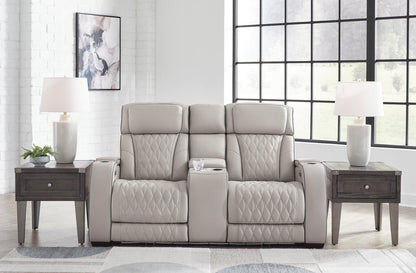 Ashley Boyington U2710518 gray loveseat with console, closed front view
