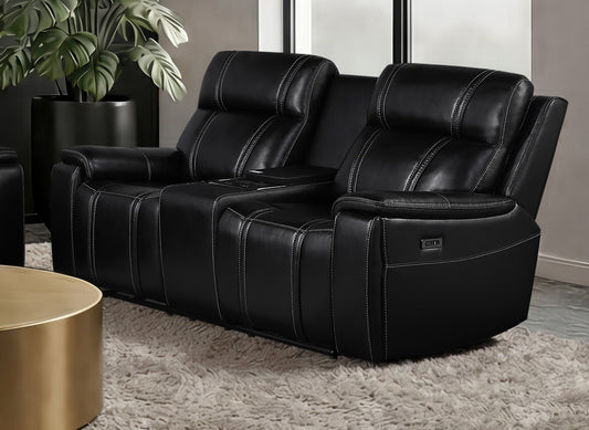 Global Furniture USA U8880 Black Leather Power Console Reclining Loveseat