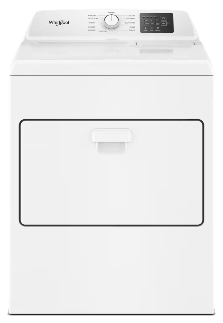 Whirlpool WED4107SW white dryer, front exterior