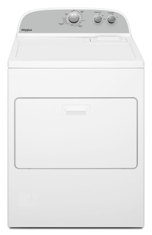 Whirlpool WED4950HW white electric dryer with hamper door, front exterior