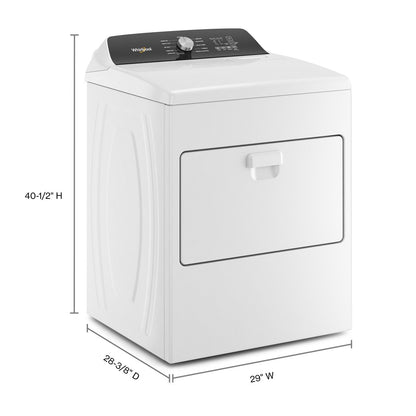Whirlpool WED5010LW white electric dryer, exterior and dimensions