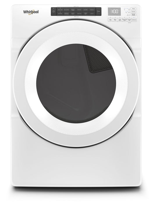 Whirlpool WED5620HW white front-load electric dryer, front exterior