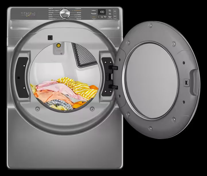 Whirlpool WED6720RR Radiant Silver dryer with door open # finish_radiant silver