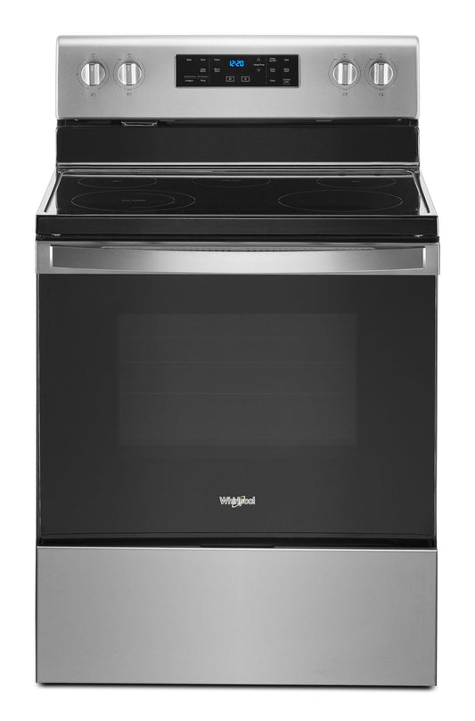 Whirlpool WFE525S0JZ electric range, fingerprint-resistant stainless closed-front exterior