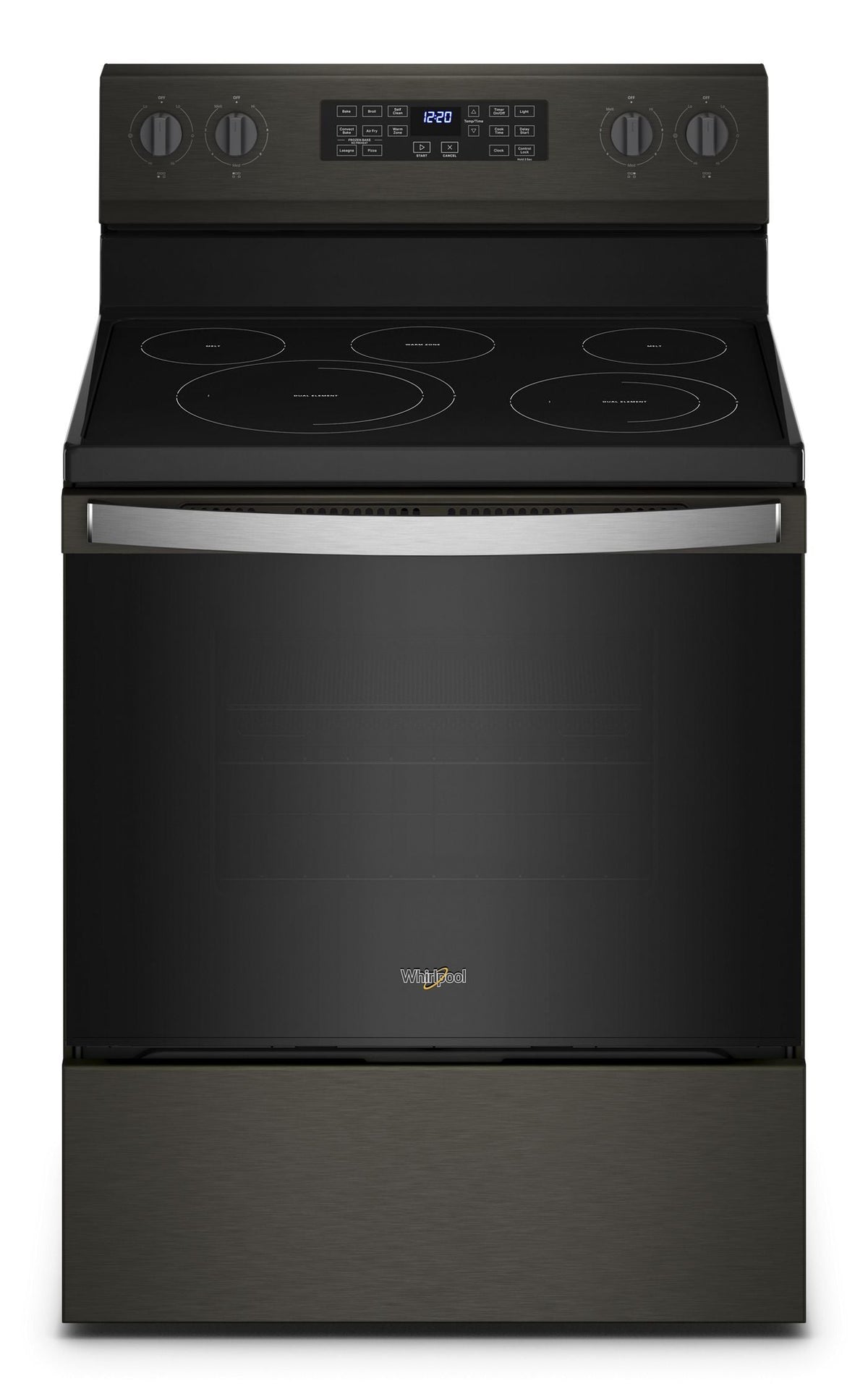 Whirlpool WFE550S0LV electric range, Black Stainless closed-front exterior