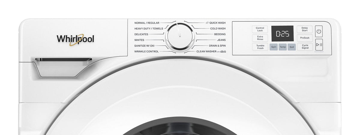 Whirlpool WFW4720RW white washer, control panel detail