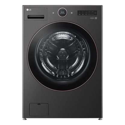 LG WM6500HBA Black Steel front-load washer, exterior front view