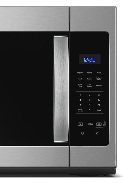 Whirlpool WMH31017HS stainless microwave, touch controls and handle detail # finish_stainless steel