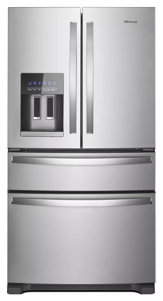 Whirlpool WRMF3636RZ fingerprint-resistant stainless French-door refrigerator, front view