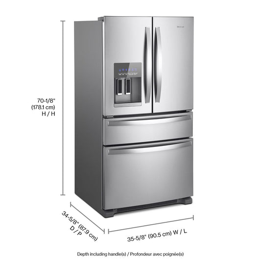 Whirlpool WRMF3636RZ French-door refrigerator, dimension diagram