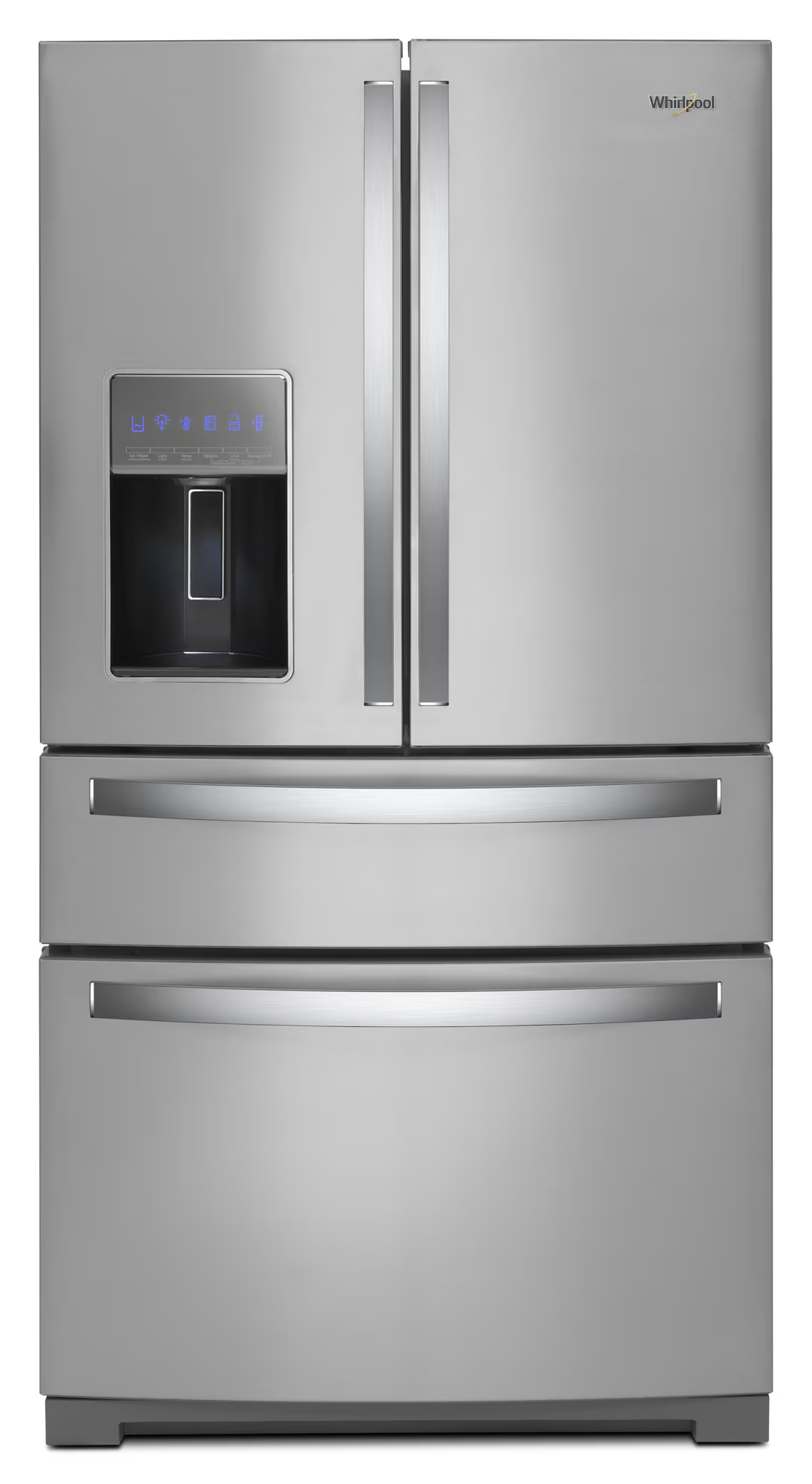 Whirlpool WRMF7736PZ stainless refrigerator, front exterior
