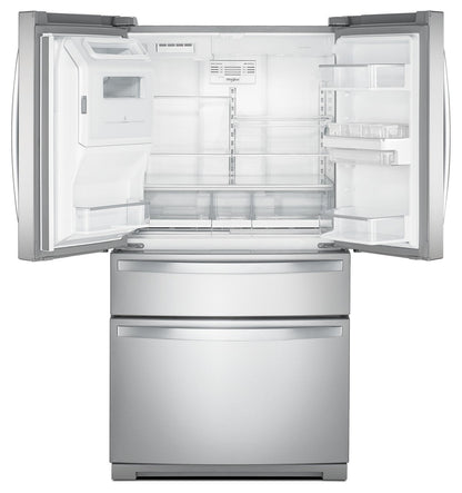 Whirlpool WRMF7736PZ stainless refrigerator, open-door interior view