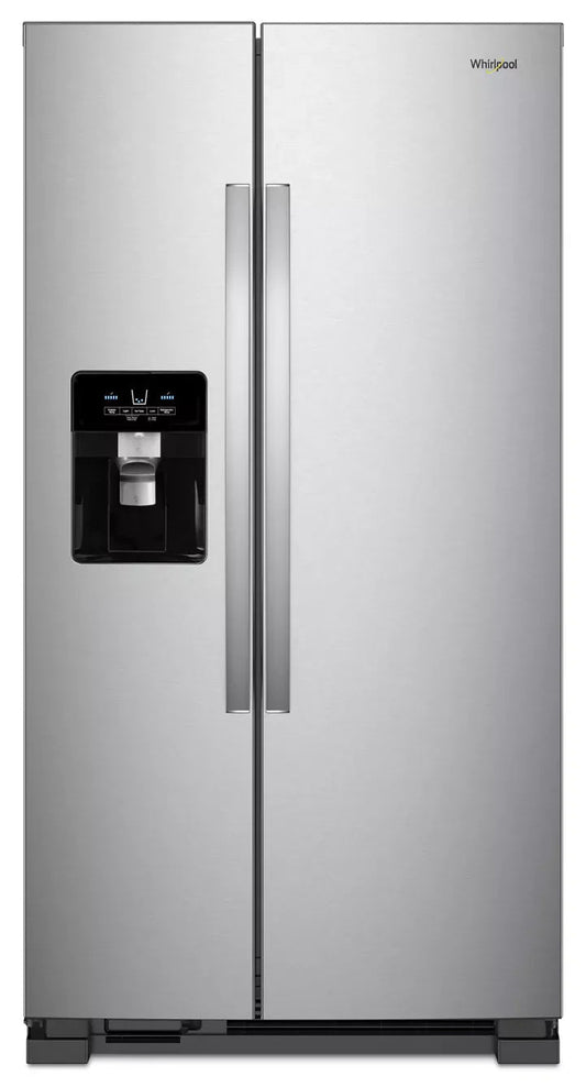 Whirlpool WRS325SDHZ fingerprint-resistant stainless side-by-side refrigerator, front view