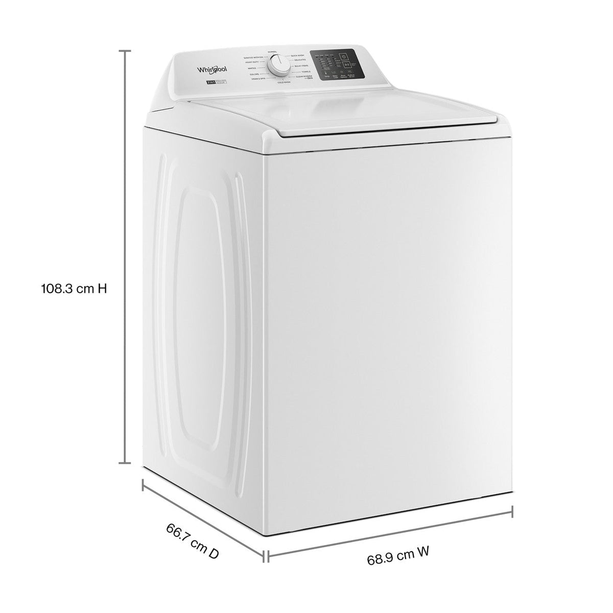 Whirlpool WTW4107SW white washer, dimensions diagram