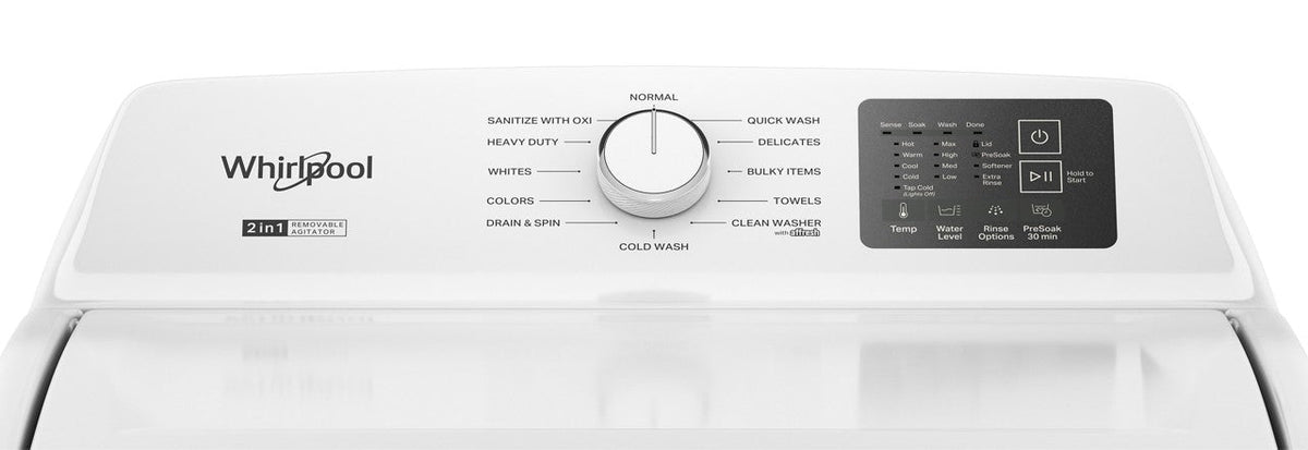 Whirlpool WTW4107SW white washer, control panel detail