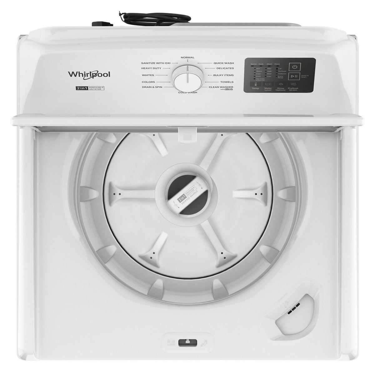 Whirlpool WTW4107SW white washer, washer with lid open