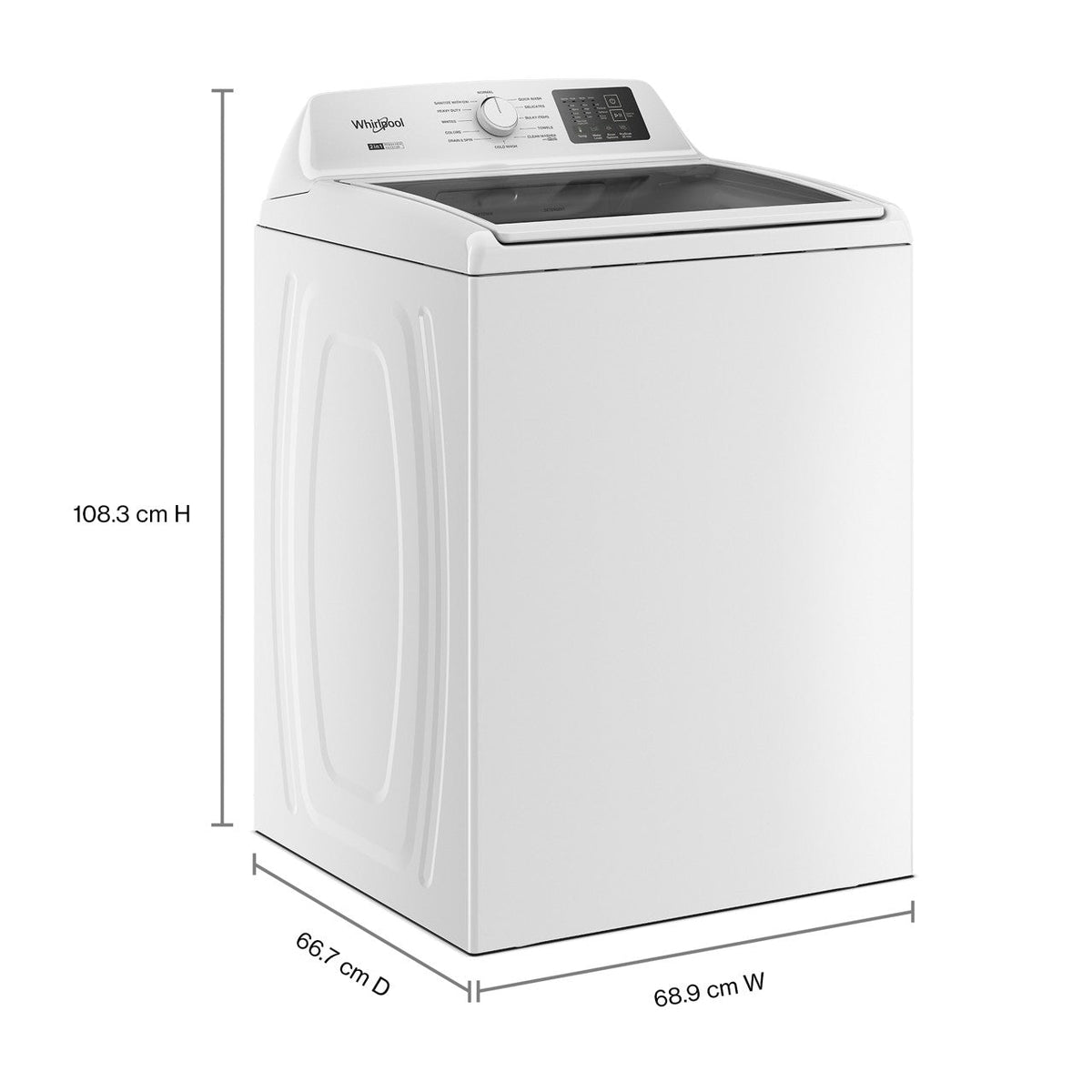 Whirlpool WTW4307SW white washer, dimensions diagram