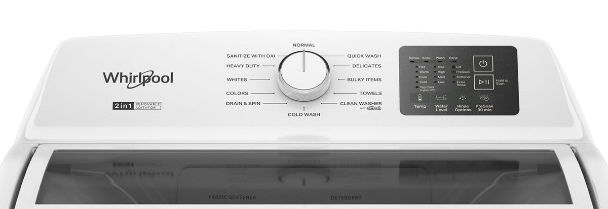 Whirlpool WTW4307SW white washer, control panel detail