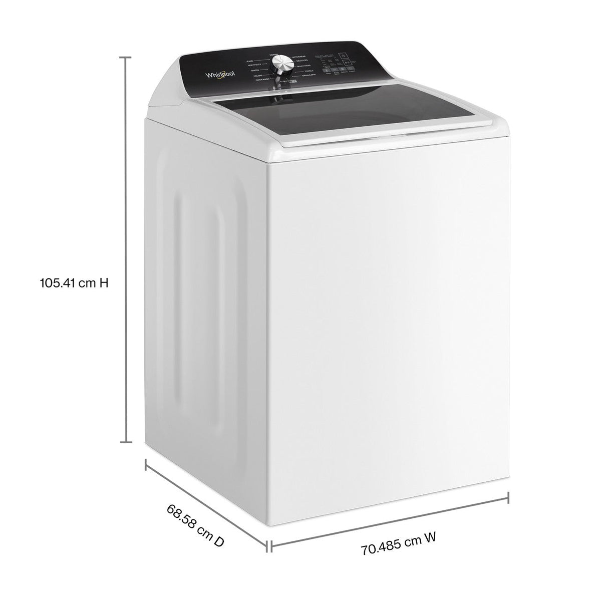 Whirlpool WTW5020SW white washer, dimensions diagram