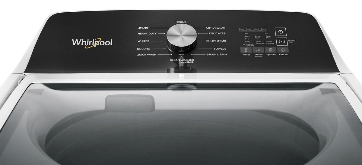 Whirlpool WTW5020SW white washer, control panel detail