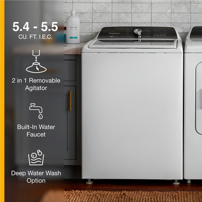 Whirlpool WTW5057LW white top-load washer, front view