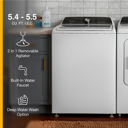 Whirlpool WTW5057LW white top-load washer, front view