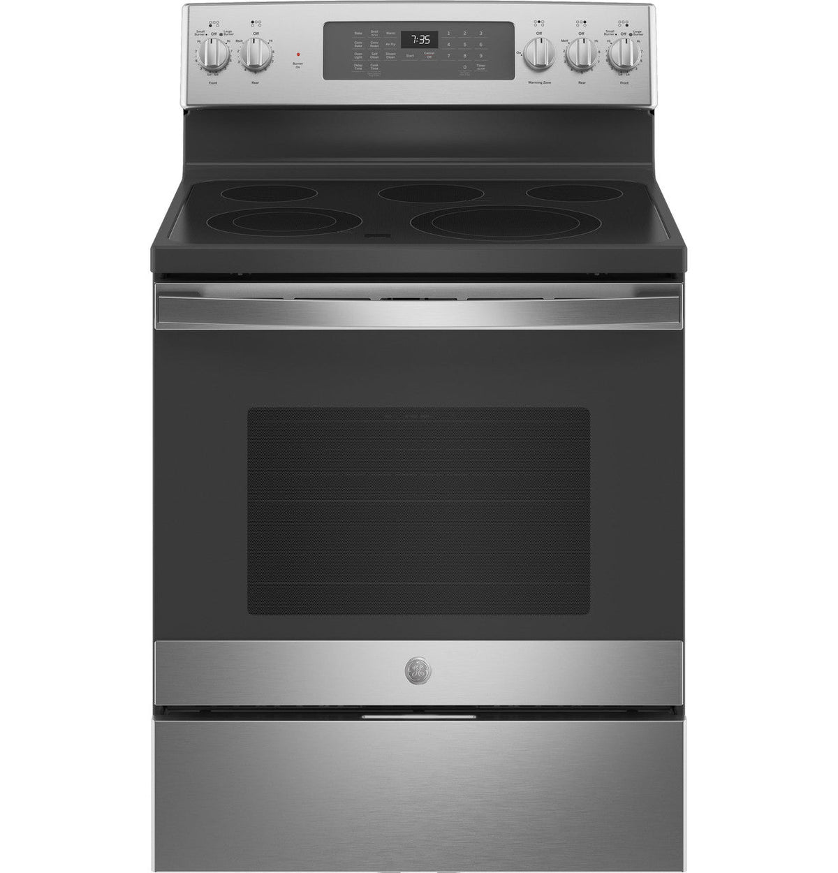 GE JB735SPSS electric range, stainless closed-front exterior