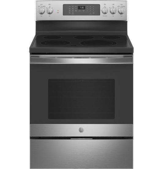 GE JB735SPSS electric range, stainless closed-front exterior