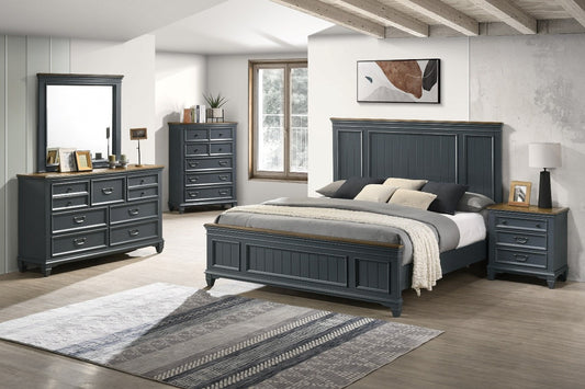 Full front-angle view of the Lifestyle Furniture dresser with its matching mirror, showcasing its two-tone finish and multiple drawers.