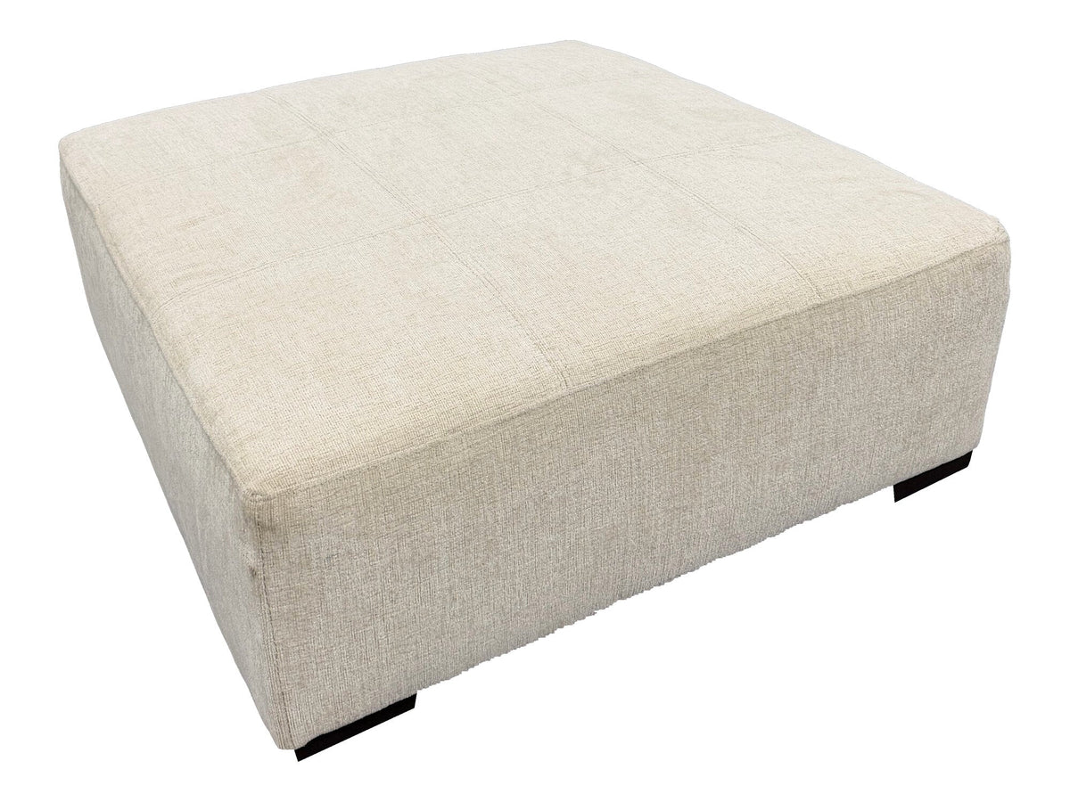 Behold Koda Cream storage ottoman, actual floor photograph isolated on white; ottoman only
