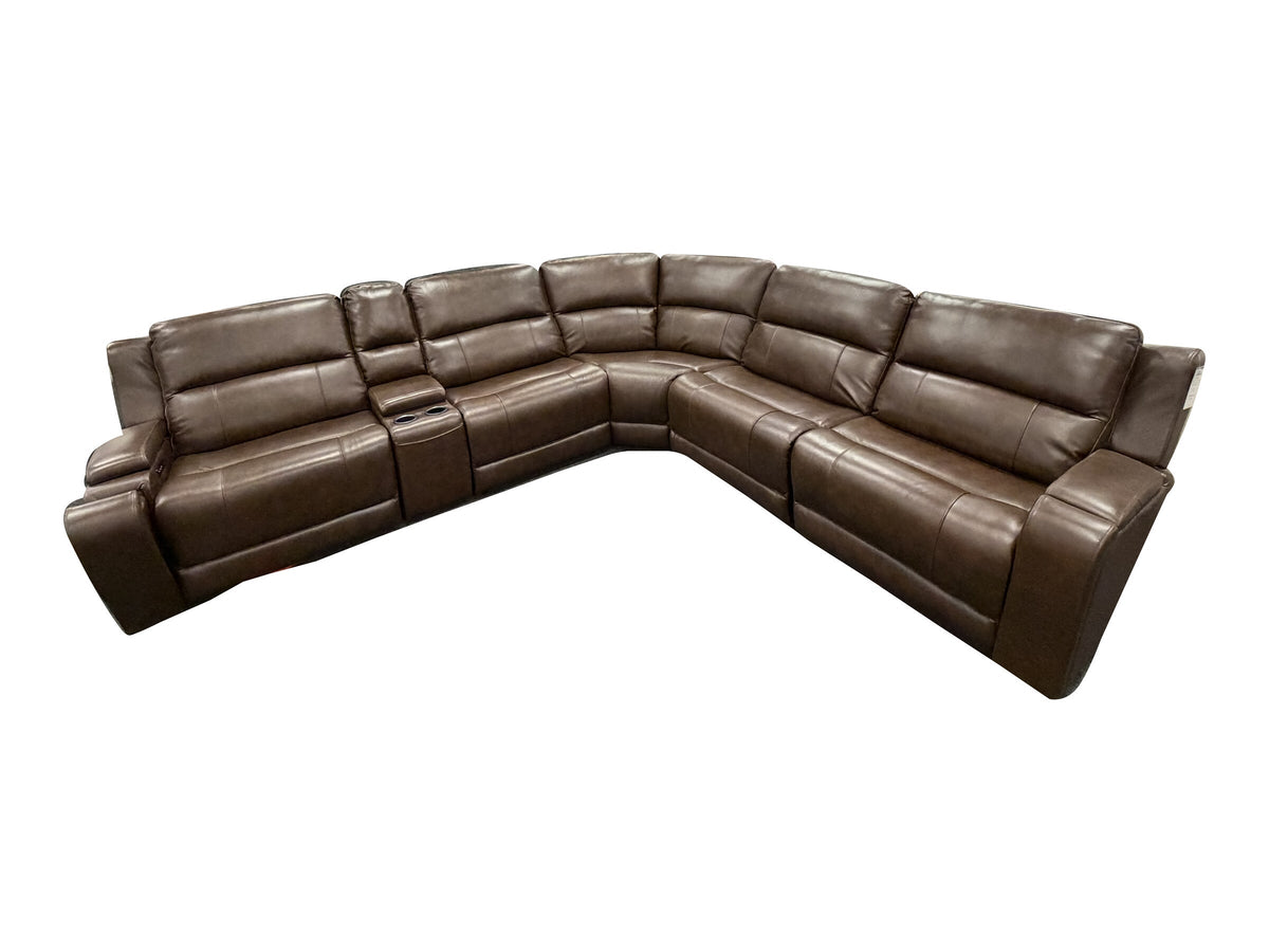 Cheers U71279 Tobacco 6-Piece Dual Power Reclining Sectional — complete configuration on a white background