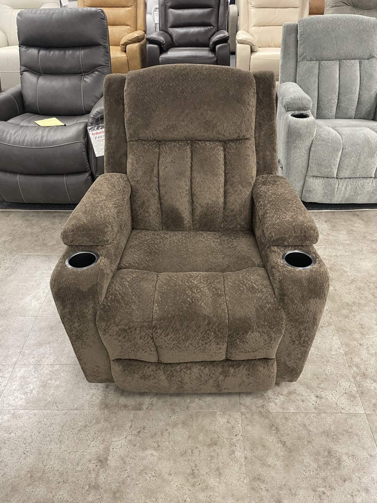 Cheers Brown Fabric Swivel Glider Recliner